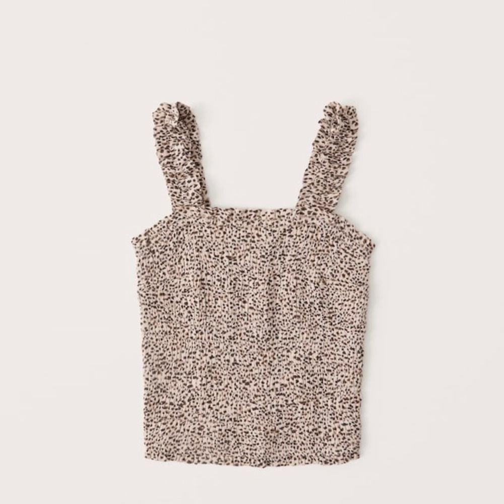 Abercrombie All Over Smocked Wide Strap Cami in Cheetah Print - size L, NWT